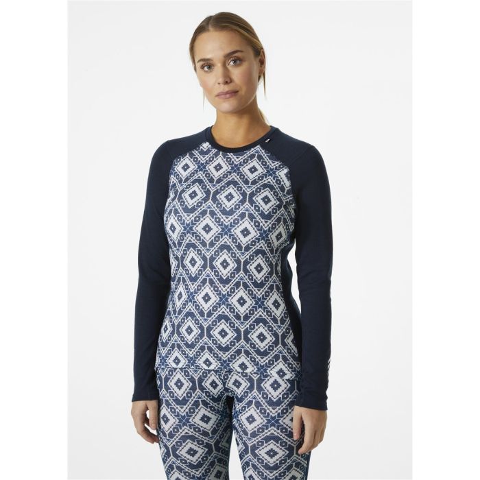 Helly Hansen LIFA MERINO MIDWEIGHT GRAPHIC CREW - Navy Star Pixel