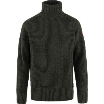 Sweter wełniany męski Fjallraven Övik Roller Neck Sweater - Dark Olive 1