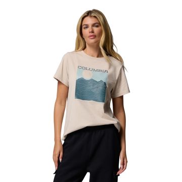 Koszulka bawełniana damska Columbia Rolling Bend™ Graphic SS - Dark Stone, Framed Linescape