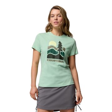 Koszulka szybkoschnąca damska Columbia Ruby Springs™ Graphic Fitted SS - New Mint, Get Hiked