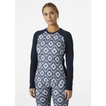 Helly Hansen LIFA MERINO MIDWEIGHT GRAPHIC CREW - Navy Star Pixel